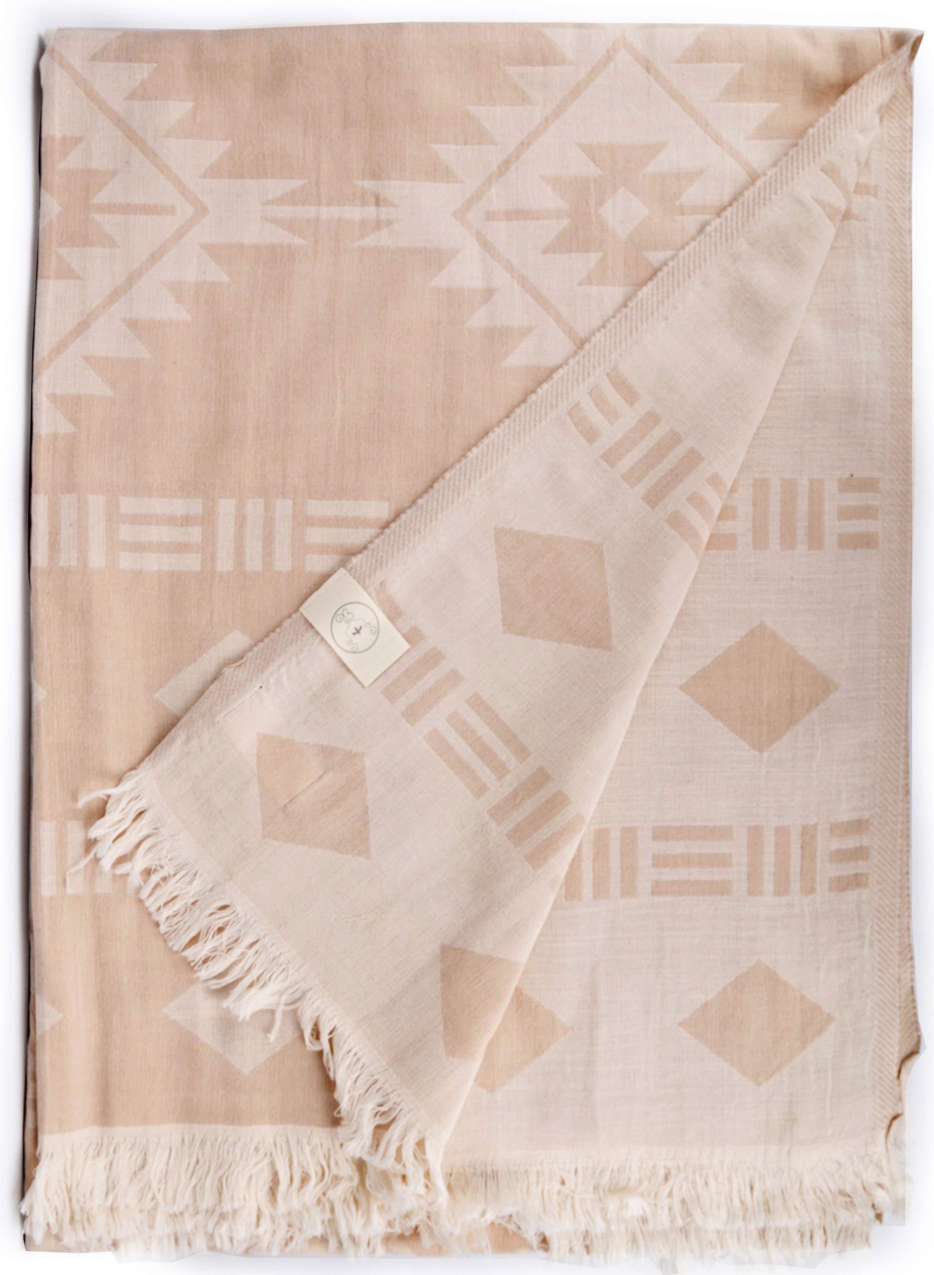 Bersuse 100% Cotton - Belize XXL Throw Blanket Turkish Towel - Beige