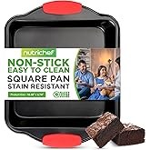 Nutrichef Nonstick Square Baking Pan with Red Silicone Grip Handles - Square Brownie & Cake Tray - Even Heat Distribution, PFOA, PFOS, PTFE-Free Nonstick Coating - 8" x 8" Pan, Gray