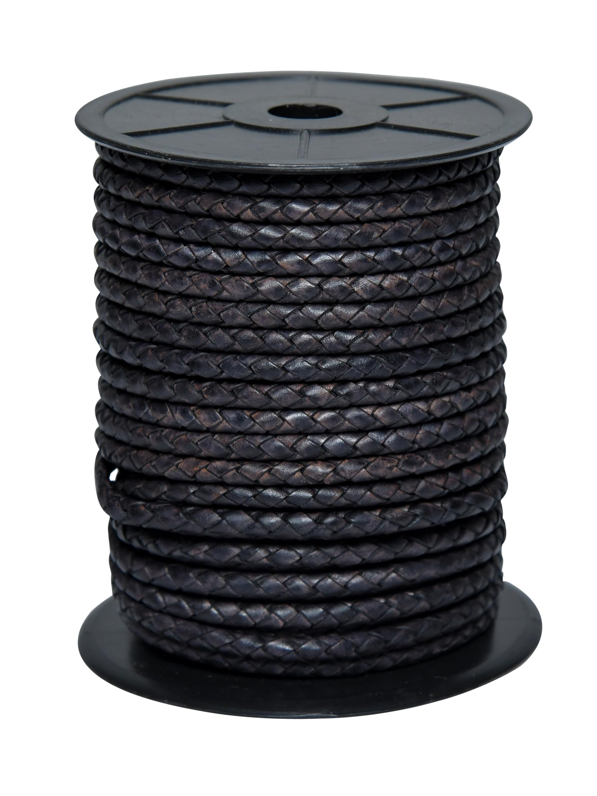 Photo 1 of Cords Essentials Round Braided Genuine Leather String Bolo Cord, Rope for Jewelry Making, Necklaces, Bracelets, Wraps, Crafts and Hobby Projects (Matte Black, 5 MM 5.46 Yards = 5 MTR Spool)