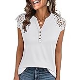 ANRABESS Womens Tops Dressy Casual Lace Cap Sleeve Henley Shirts Summer Sleeveless Button Up Blouses 2026 Spring Outfits