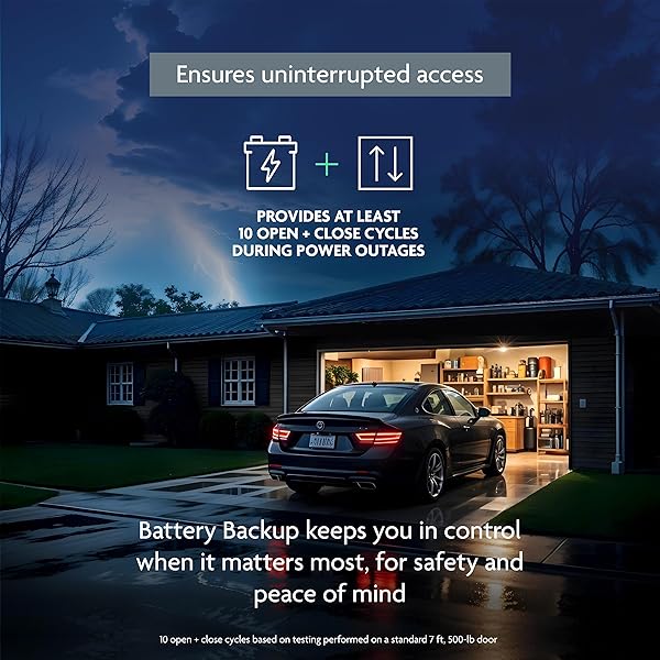 CHAMBERLAIN 1/2 HP BELT DRIVE SMART GARAGE DOOR OPENER WITH BATTERY BACKUP, 1-BULB LIGHTING, AND MYQ CONNECTIVITY