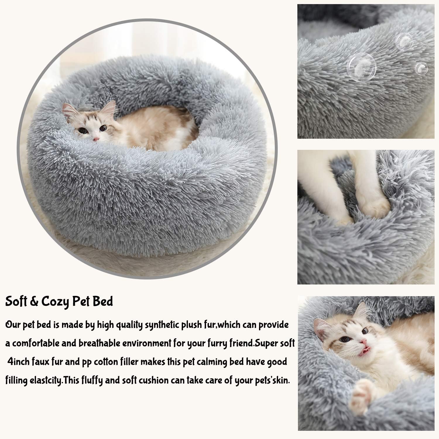 nononfish Puppy Bed for Small Medium Dog Soothing Dog Bed Calming, Anti-Anxiety Fluffy Deep Sleep Plush Bed with Bamboo Dog Cooling Mat Available : Pet Supplies