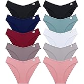 FINETOO Womens Underwear Cotton Bikini Rib Cheeky Panties Sexy V-shaped Waistband Hipster