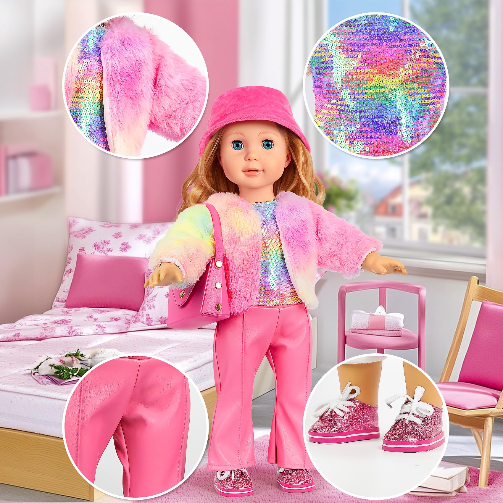 26 PCS American18 inch Doll Clothes and Accessories -Travel Suitcase Luggage, Clothes and Shoes, Bag, Sunglasses, Camera, Passport, Notebook, Phone, pad Travel Gear Play Set(No Doll)