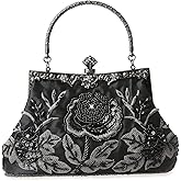 Womens Vintage Floral Beaded Rhinestone Embroidery Clutch Sequin Crossbody Bag Evening Handbag for Bridal Wedding Party Prom | Vintage, Floral, Beaded, Rhinestone, Embroidery, Sequin