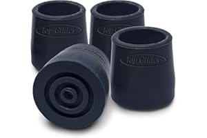 Top Glides Steel-Reinforced Walker, Commode, and Bath Bench Replacement Rubber Tips, Black, 1" (Pack of 4)