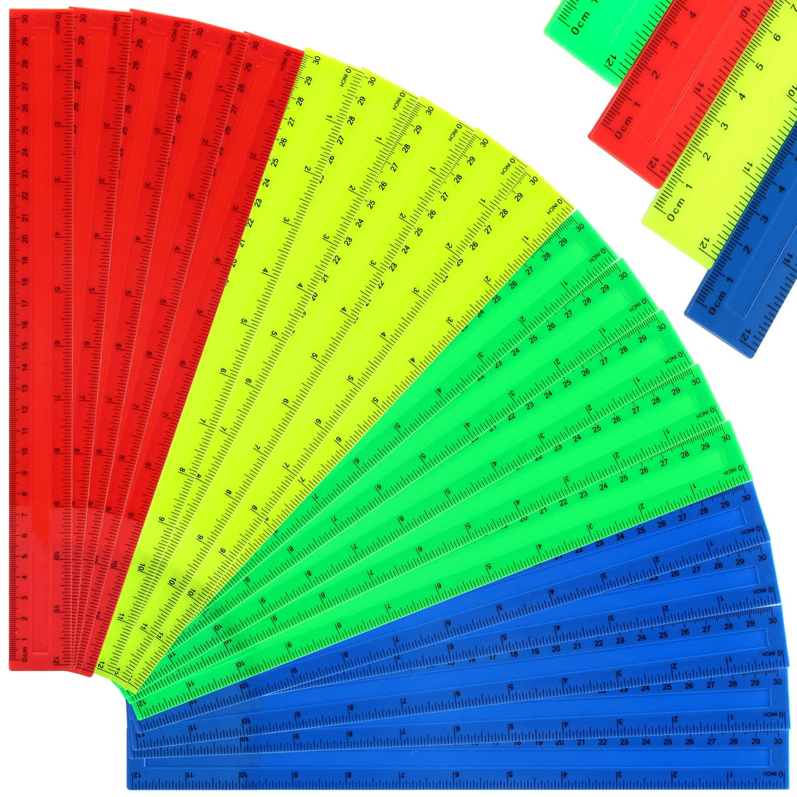 Windspeed 30cm Rulers Pack, 20Pcs Colorful Rulers Flexible Plastic Ruler with Inches and Centimeters for School Office (Green/Red/Yellow/Blue) (20)