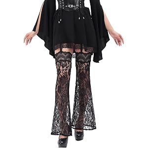 HidmFaw Gothic Flared Lace Leg Warmers With Anti-Slip Clips Knee High Leg Sleeve Socks for Women Cosplay Accessories