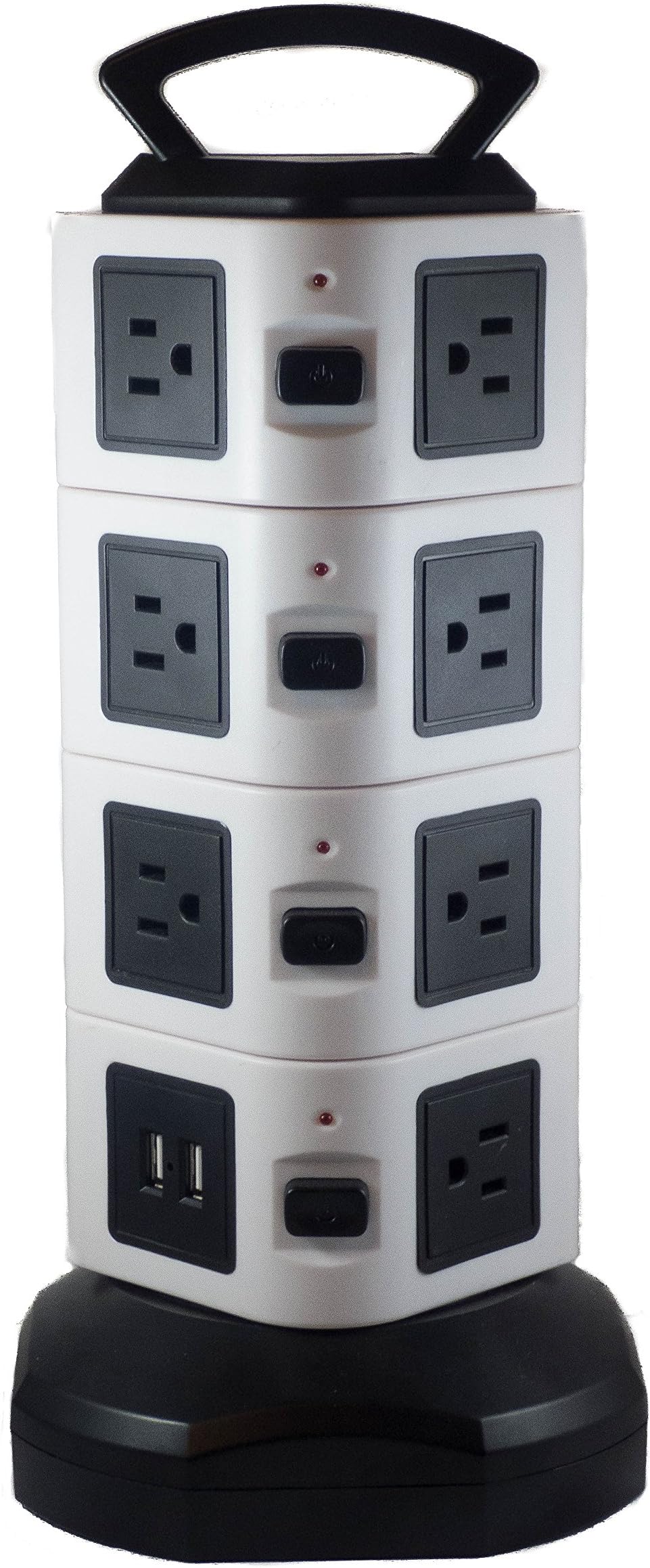 Smart 16 Outlet Vertical Socket Tower for Home or Business- 4 Layers with On/Off Option- 2 USB Ports - 16 Outlet Power Surge Protector - Retractable Power Cord