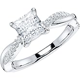 THELANDA Sterling Silver 4-Prong Petite Twisted Vine 1CT Princess Cut Genuine Moissanite Engagement Ring Promise Ring