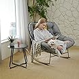 Grand patio Outdoor Rocking Chair with Small Side Table, E-Coated Papasan Rocker Recliner Chair with Comfy Cushion, Patio Furniture Set for Porch Deck Backyard