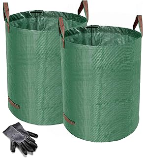 Norjews 2er Set Gartensack, 500L Gartenabfallsack aus robustem Wasserdichtes Polypropylen-Gewebe (PP) - Selbststehend und Faltbar Laubsäcke, inkl. Geschenk 1 Paar