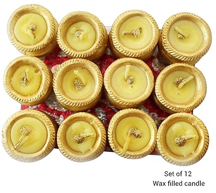 Tied Ribbons Handmade Clay Diya Set (5 cm x 5 cm x 2.39 cm, Set of 12) (Multicolour)