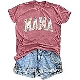 ELDPS Mama Floral T Shirt Mama Letter Print Tee Shirts Short Sleeve Tops