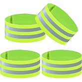ZNBSIXP 4 Pack Reflective Bands, Adjustable Reflective Running Gear Safety Reflector Tape Straps, Elastic High Visibility Arm Wrist Ankle Leg Straps for Night Running, Cycling,Walking (Green)