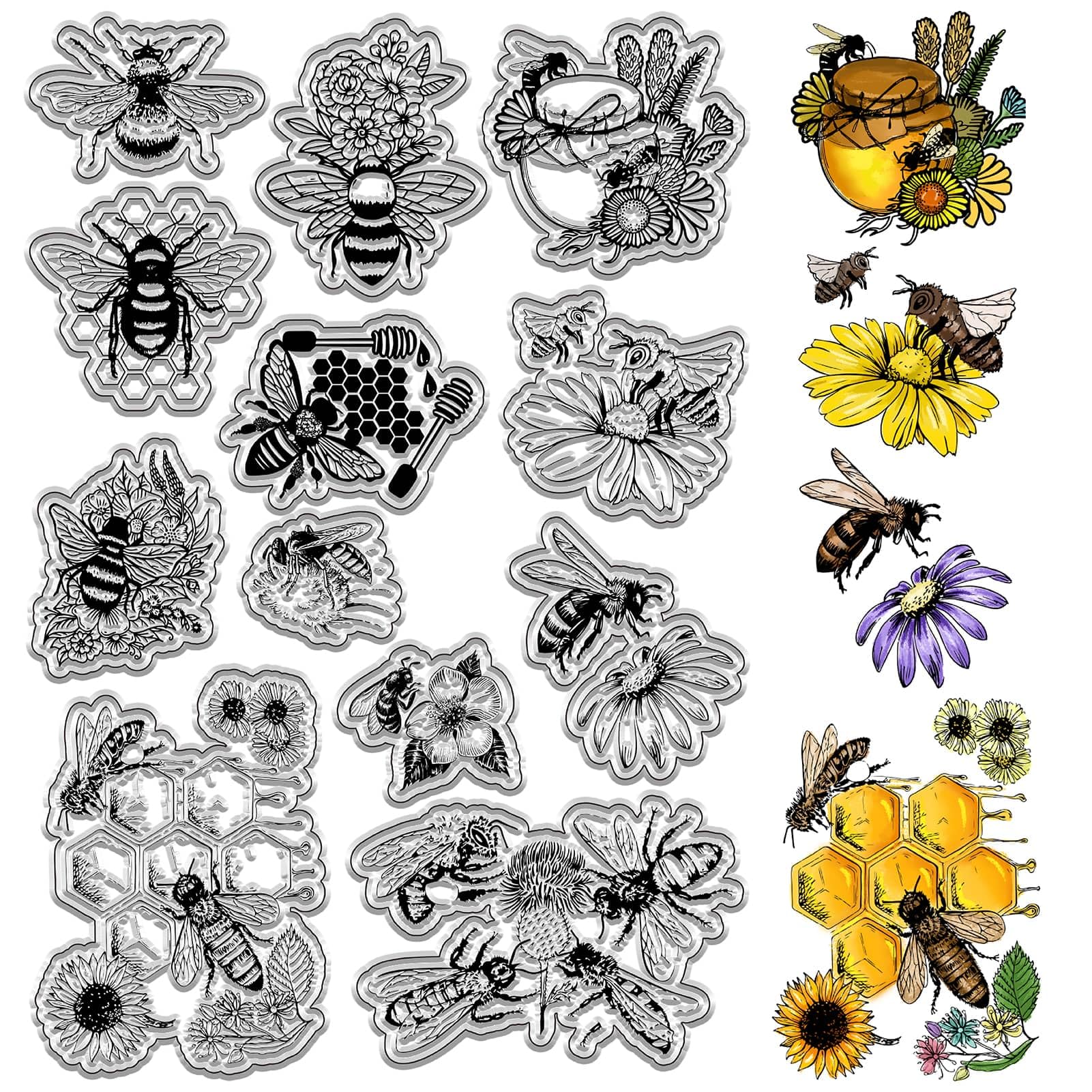 CRASPIRE Honey Bee Clear Rubber Stamps Honeycomb Bumblebee Vintage Flowers Transparent Silicone Stamp Seals for Journaling Card Making Notebook Decor DIY Scrapbooking Handmade Photo Album