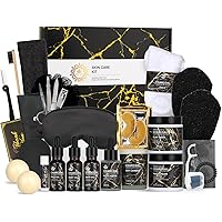 Charcoal Skin Care Set, 28pcs Bath & Body Gift Set for Women & Men, Face Cream, Bath Oil, Scented Candle, Hyaluronic Acid Fac