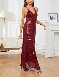 Women's V Neck Spaghetti Straps Sequin Sparkly