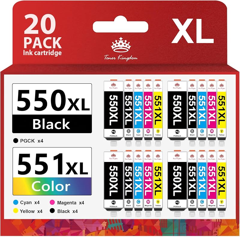 Toner Kingdom PGI-550XL CLI-551XL Ink Cartridge Compatible for Canon PIXMA
