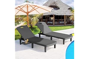 SELLERWE Outdoor Chaise Lounge Set of 2, Waterproof Resin Lounge Chairs for Outside w/Adjustable 5 Positions All Weather Recliner Chair for Patio, Poolside, Beach, Yard,Black