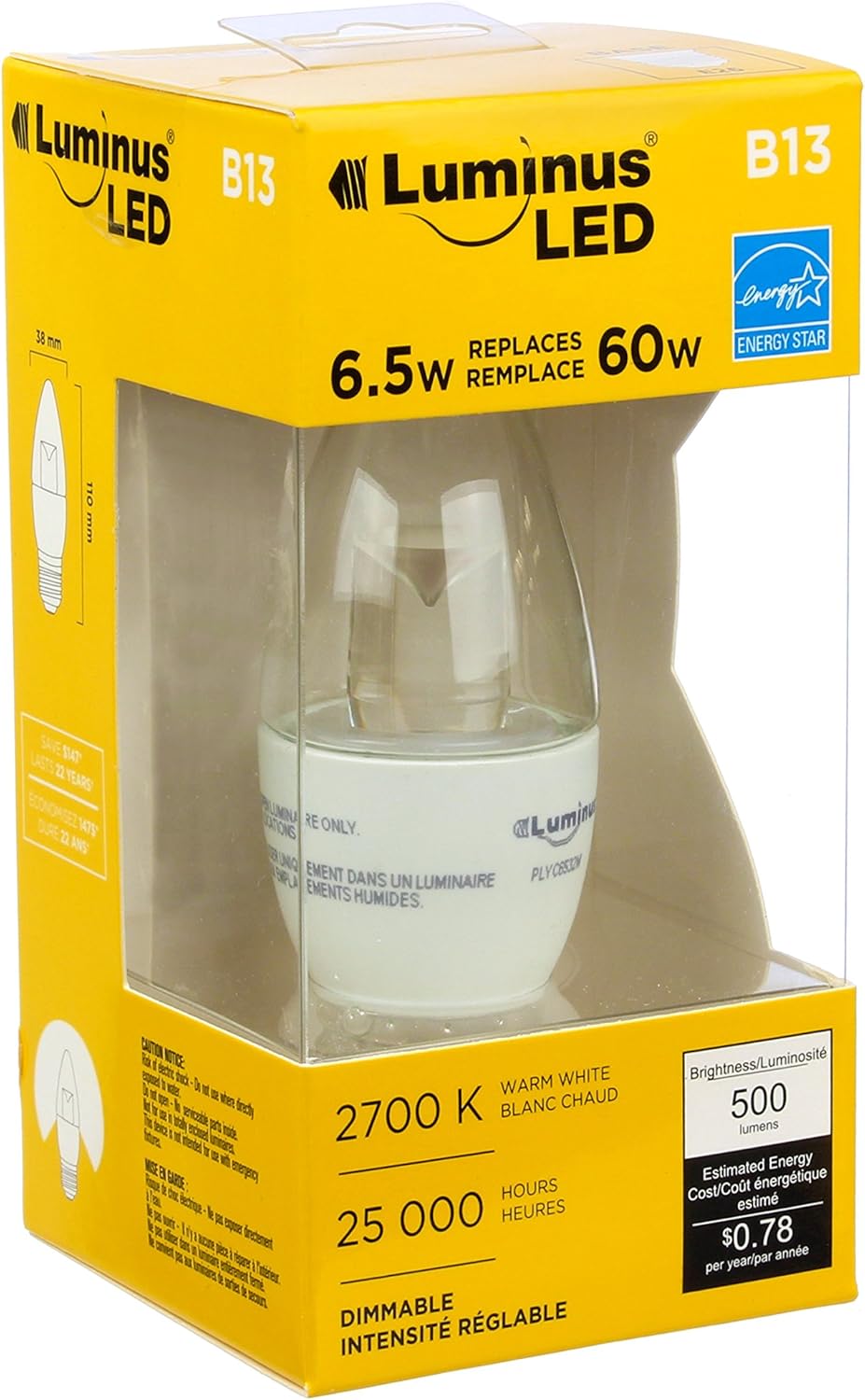 Luminus PLYC6532M with E26 Medium Base6.5W (60W) 500 Lumens 2700K