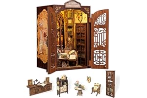 Cutefun Book Nook Kit - DIY Miniature Dollhouse Kit 3D Creative Decorative Bookend 3D Wooden Puzzle for Adults, Bookshelf Insert Room Decor with LED Light (Bookshop Memories)