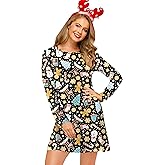 For G and PL Women's Christmas Printed Tunic Dress Long Sleeve Crewneck Casual Costume