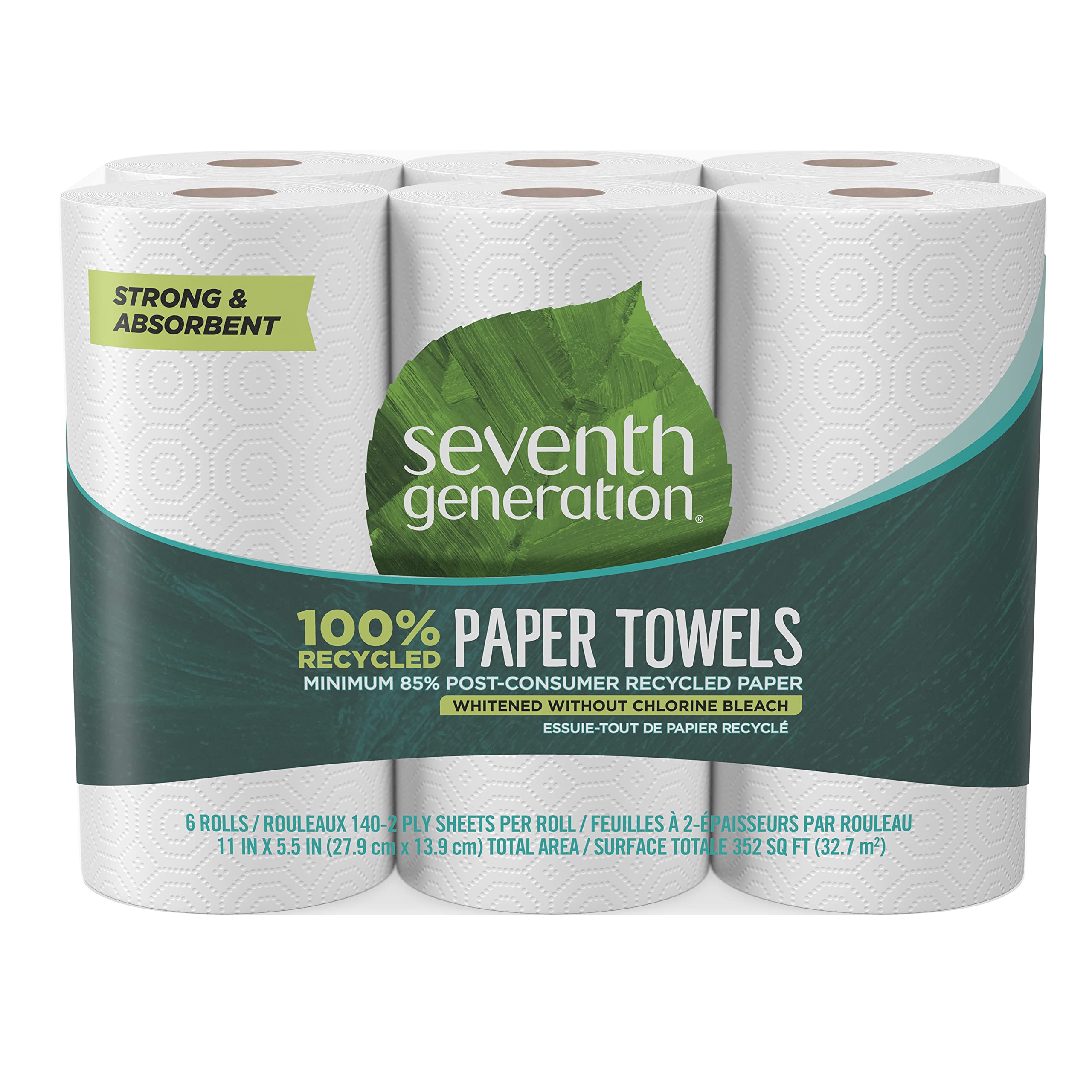 Photo 1 of Seventh Generation 100% Recycled Paper Towels, 2 Ply, 140 Sheets, 6 Rolls