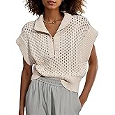 YEMOCILE Womens Half Zip Hollow Out Sweater Vest Sleeveless Summer Casual Knit Pullover V Neck Collar Knitted Loose Sweater