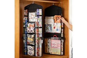EOLIMEX Christmas Wrapping Paper Organizer Storage, Hanging Gift Bag Storage Organizer, Double-Sided Wrapping Paper Holder Storage - Black