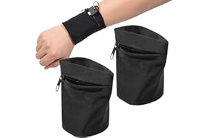 QFWDFCTRENZ 2 Pcs Wrist Wallets for Women Wristband with Zipper Key Card Storage Bags for Women Men Running Sports Jogging Hiking Basketball Tennis (Black)