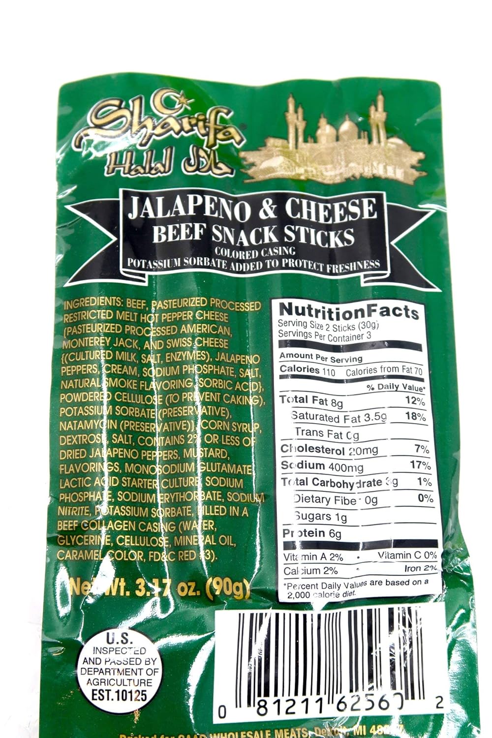 Halal Jalapeno & Cheese Beef Snack Sticks (3Count)