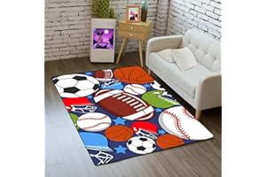 kodhyvj Blue Sport Rugs Boys Rugs for Bedroom Kids Rug Balls with Soccer Ball, Basketball, Football, Tennis Ball Playroom Rug for Home Decor, 2'x3'