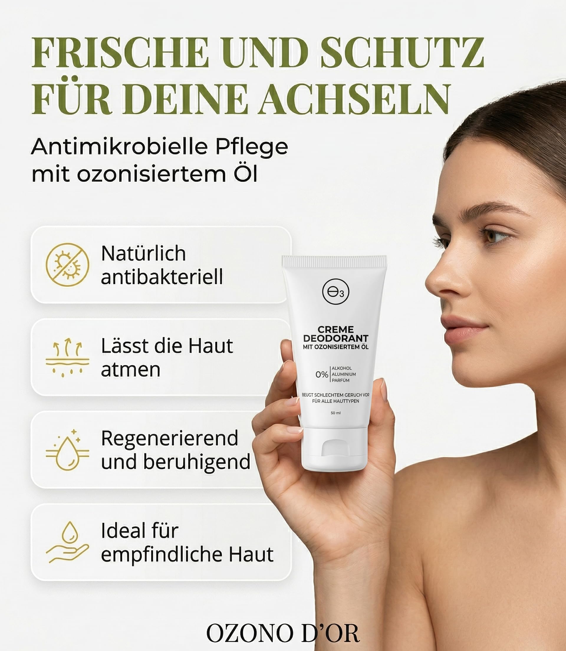 Deo Damen Bio 100% natürlich mit antibakteriellem ozonisiertem Öl für empfindliche Haut Deodorant for Men Deo ohne Aluminium ohne Parfum Deo Creme Damen ohne Parabene Geruchskontrolle 50 ml 2