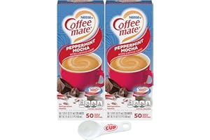 Nestle Coffee mate Liquid Coffee Creamer Singles, Peppermint Mocha, 50 Ct Box (Pack of 2) with By The Cup Coffee Scoop