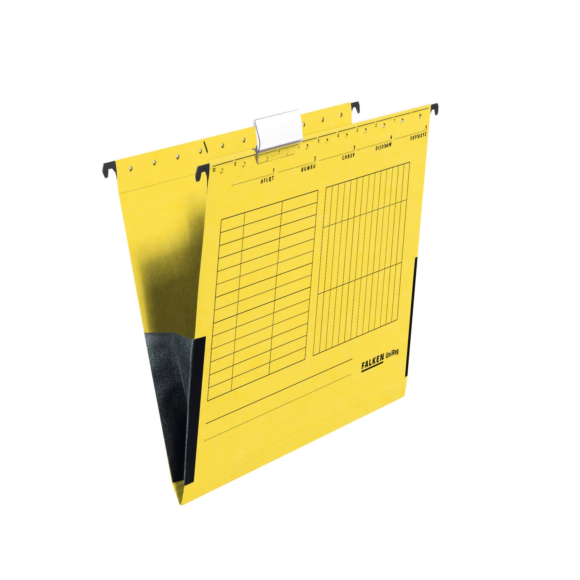 Original Falken 5-pack hanging file UniReg. Made in Germany. Made of recycled cardboard for DIN A4 with linen frogs yellow Blue Angel ideal for loose-leaf filing in the office and government office.