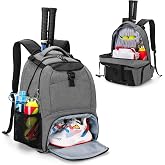 DSLEAF Tennis Backpack for 2 Rackets, Tennis Bag with Shoe Space | Bottom Ventilated Shoes Sapce, Upgrade SBS Zipper, Padded Shoulder Strap, Used for Tennis, Pickleball and Squash