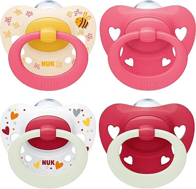 NUK Signature Day & Night Baby Dummy 6-18m Glow Hearts 4 Count