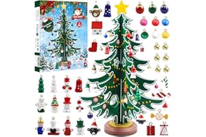 2025 Advent Calendar with a Tabletop Wooden Christmas Tree and 36 Mini Ornaments,24 Days Countdown Calendar For Kids Adults T