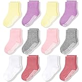 CozyWay Kids Socks With Grippers Non Slip Crew Grip Socks for Girls and Boys Soft Comfy Cotton Unisex - 12 Pack