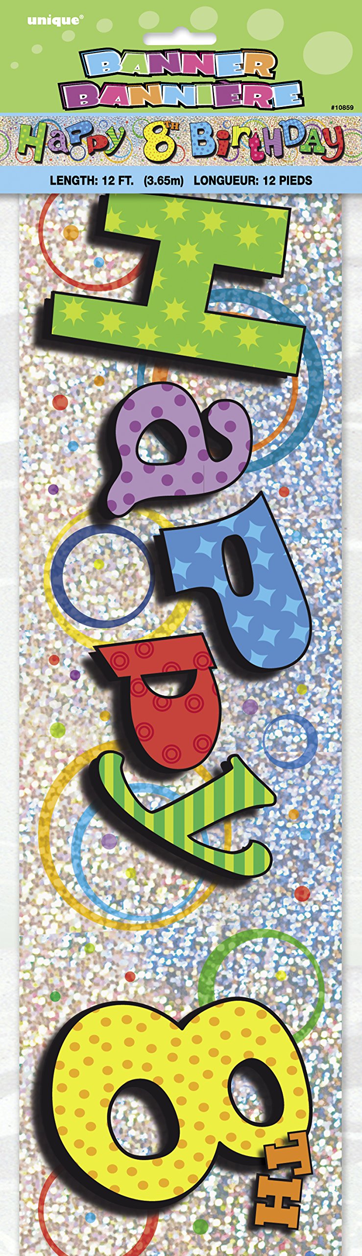 Unique Party 10859 - 12ft Prism Happy 8th Birthday Banner