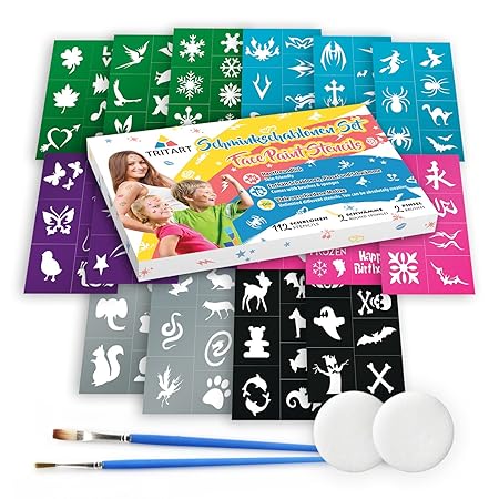 Tritart Abwechslungsreiches 116-teiliges Set Schminkschablonen für Kinder und Erwachsene I 112 Selbstklebende Tattoo Schablon