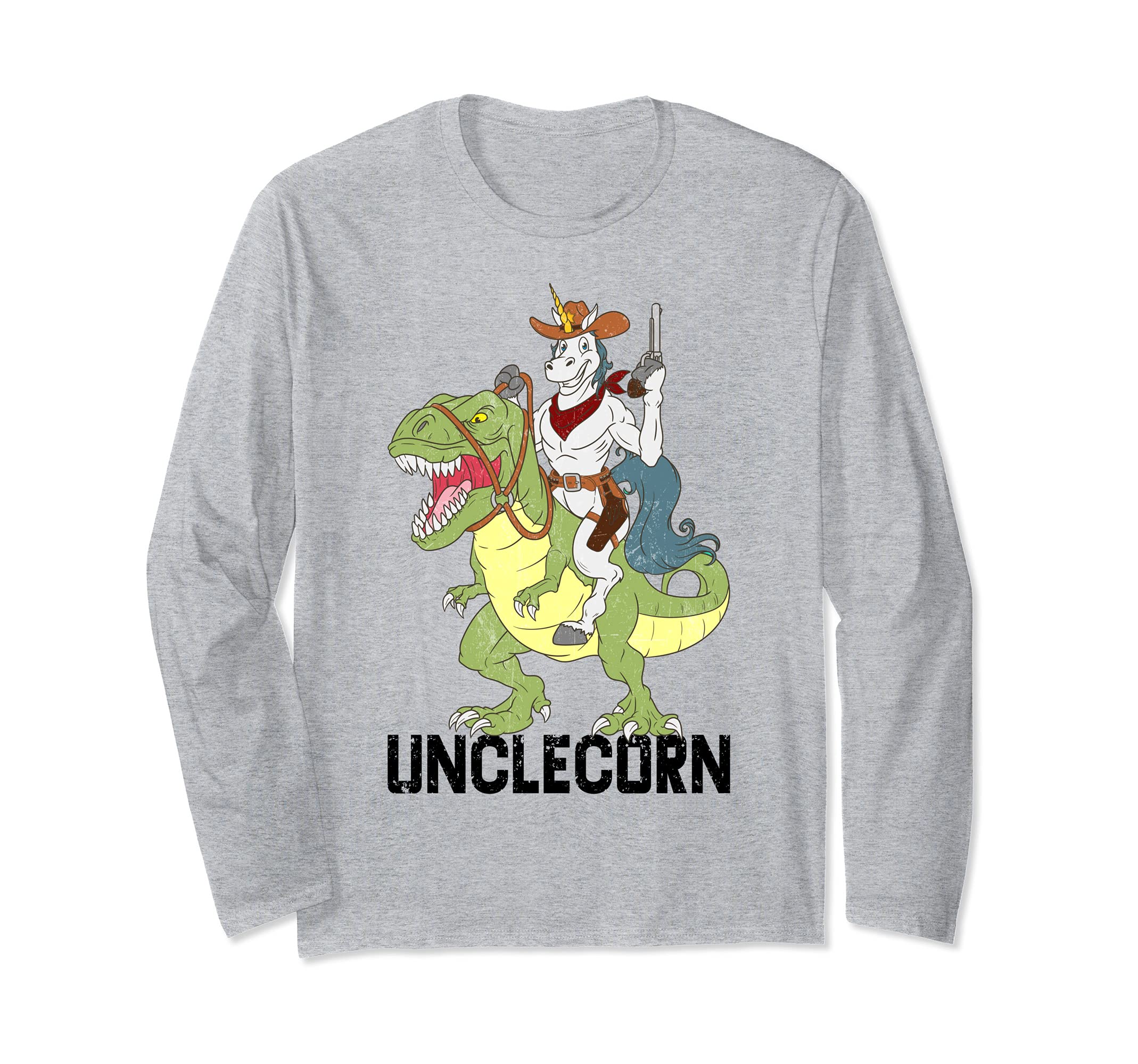 Uncle Unicorn Cowboy Riding Dinosaur T-Rex Unclecorn Sheriff Long Sleeve T-Shirt