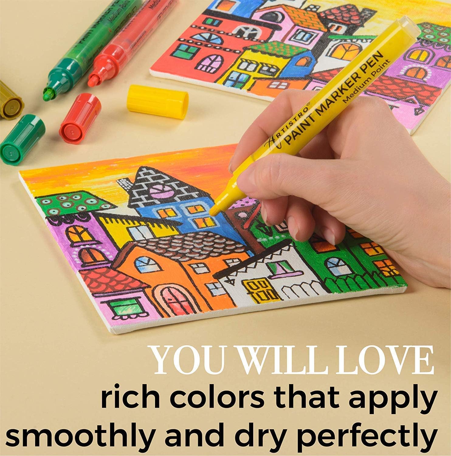 ARTISTRO Acrylic Paint Pens for Rock Painting Stone, Ceramic, Glass, Wood, Fabric, Canvas - Image 3