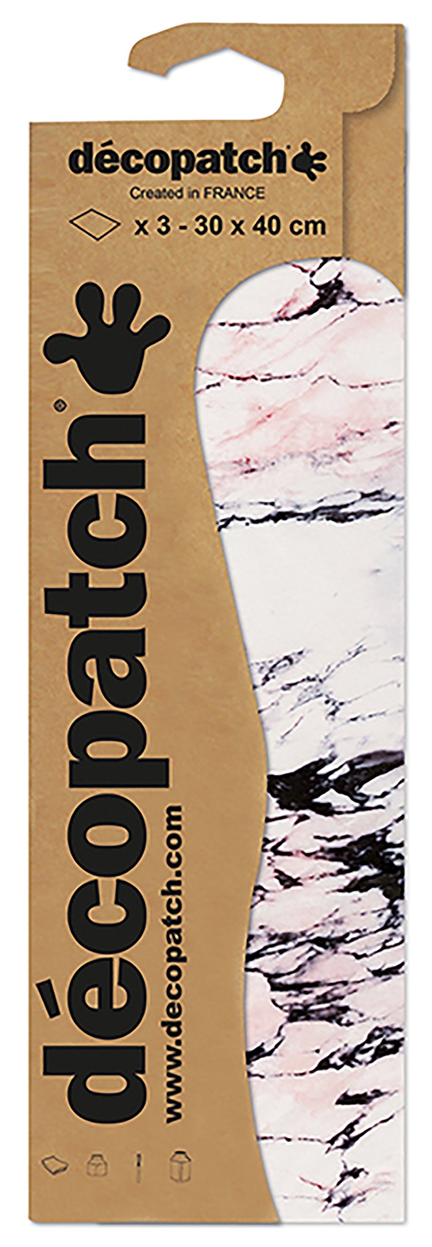 Décopatch - Ref C792C - White, Pink & Black Marble Effect Paper Pack - Each Sheet 30 x 40cm, Pack of 3 Paper Sheets - Best Used With Décopach Glue & Varnish, White & Pink