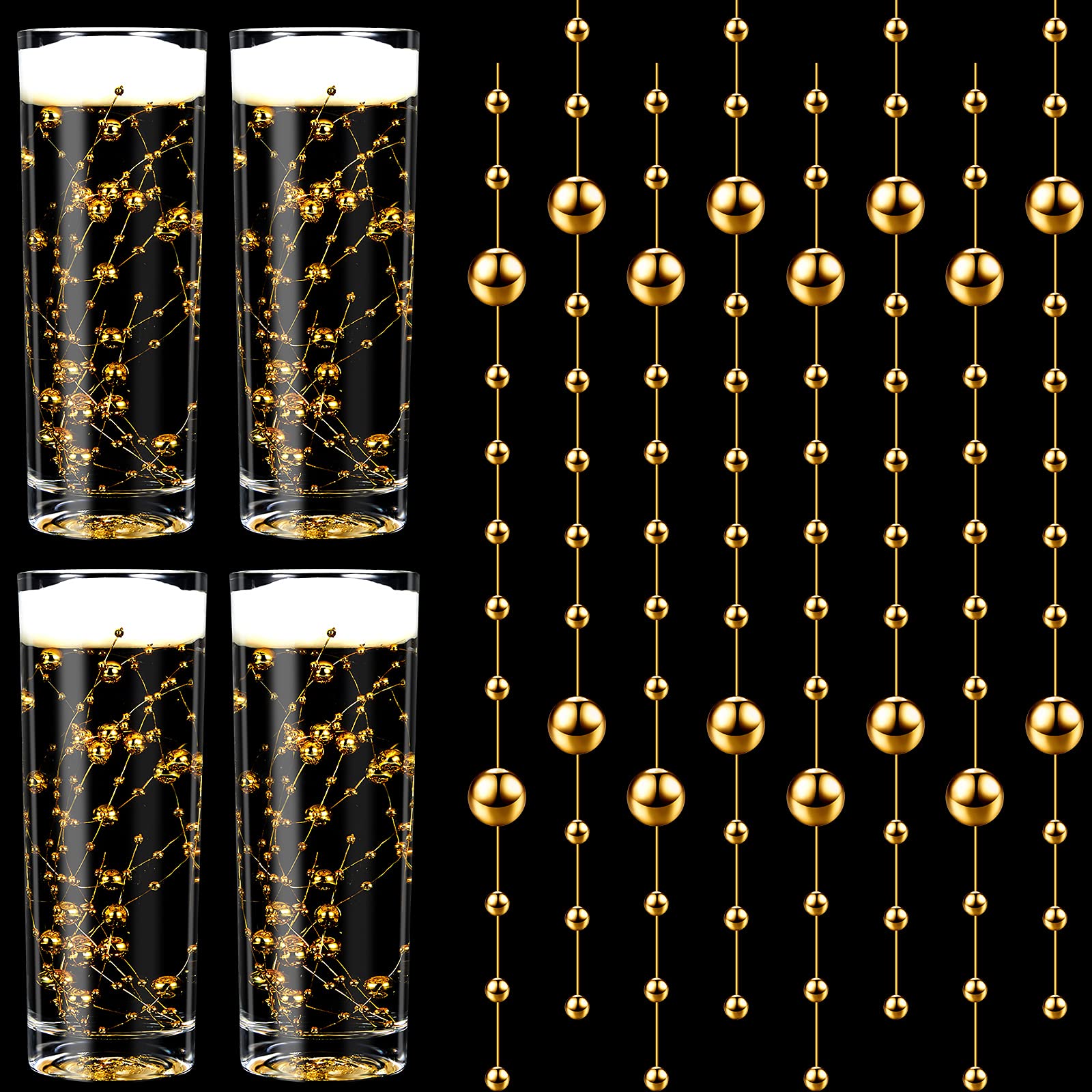Photo 1 of Geosar 48 Pcs Artificial Pearls Strings for Floating Candles Faux Vase Fillers Decorative Bead Garlands for Wedding Table Centerpieces Decorations Party Crafts(Gold)