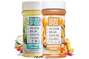 Seasoning Variety Pack | Nacho Cheese, Zesty Ranch | Low Sodium Keto Seasoning by Oh My Spice | 0 Calories, 0 Carbs, 0 Sugar, Gluten Free, Paleo, Non GMO, No MSG | Gourmet Healthy Cooking Seasonings