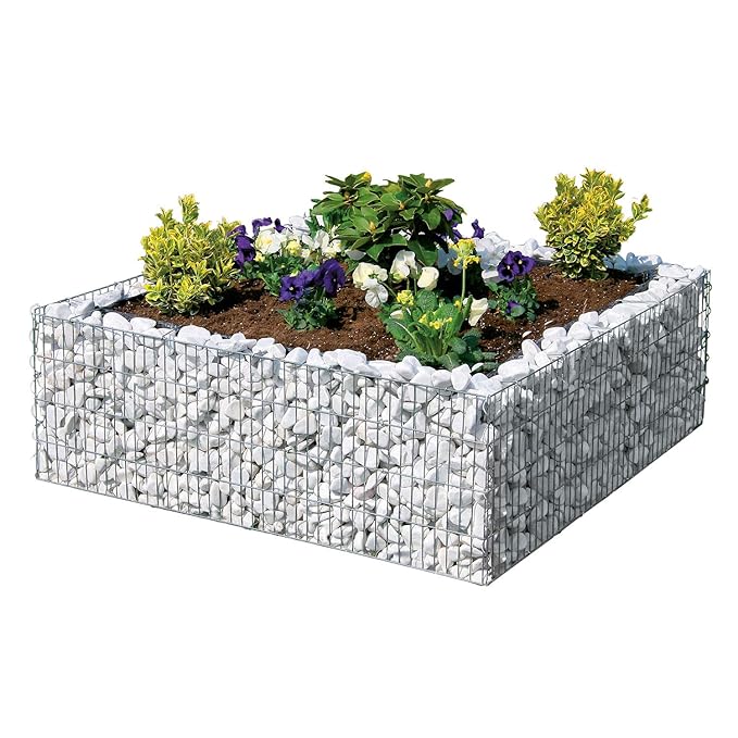 bellissa Gabionen-Hochbeet PREMIUM 4-Eck - 95595 - Steinkorb-Pflanzkübel quadratisch - Bausatz inkl. Trennfolie - 120 x 120 x