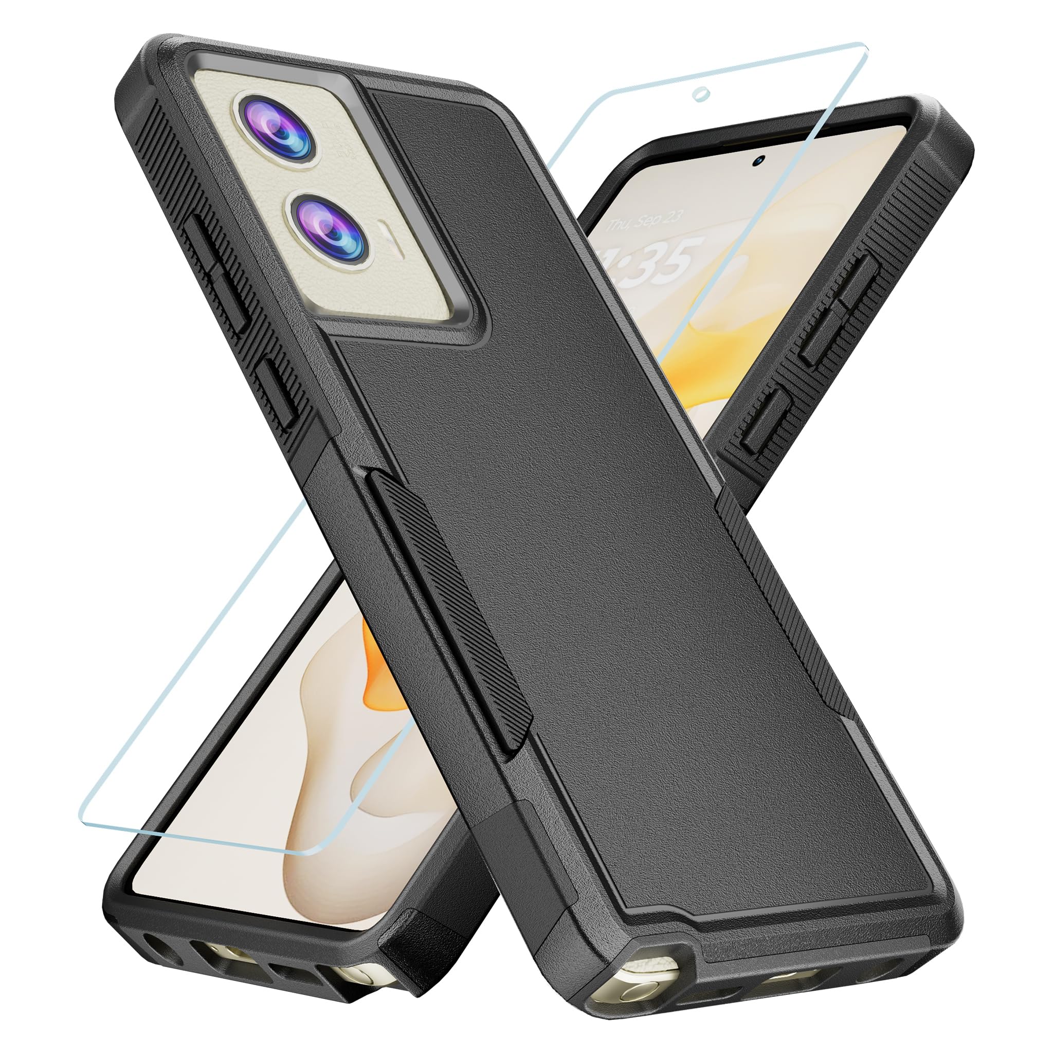 GSDCB Case for Motorola Moto G Stylus 5G 2024 Case with Tempered Glass Screen Protector, Soft TPU Inner Layer and Hard Outer Back Cover Double Layer Design Phone Case (Black)