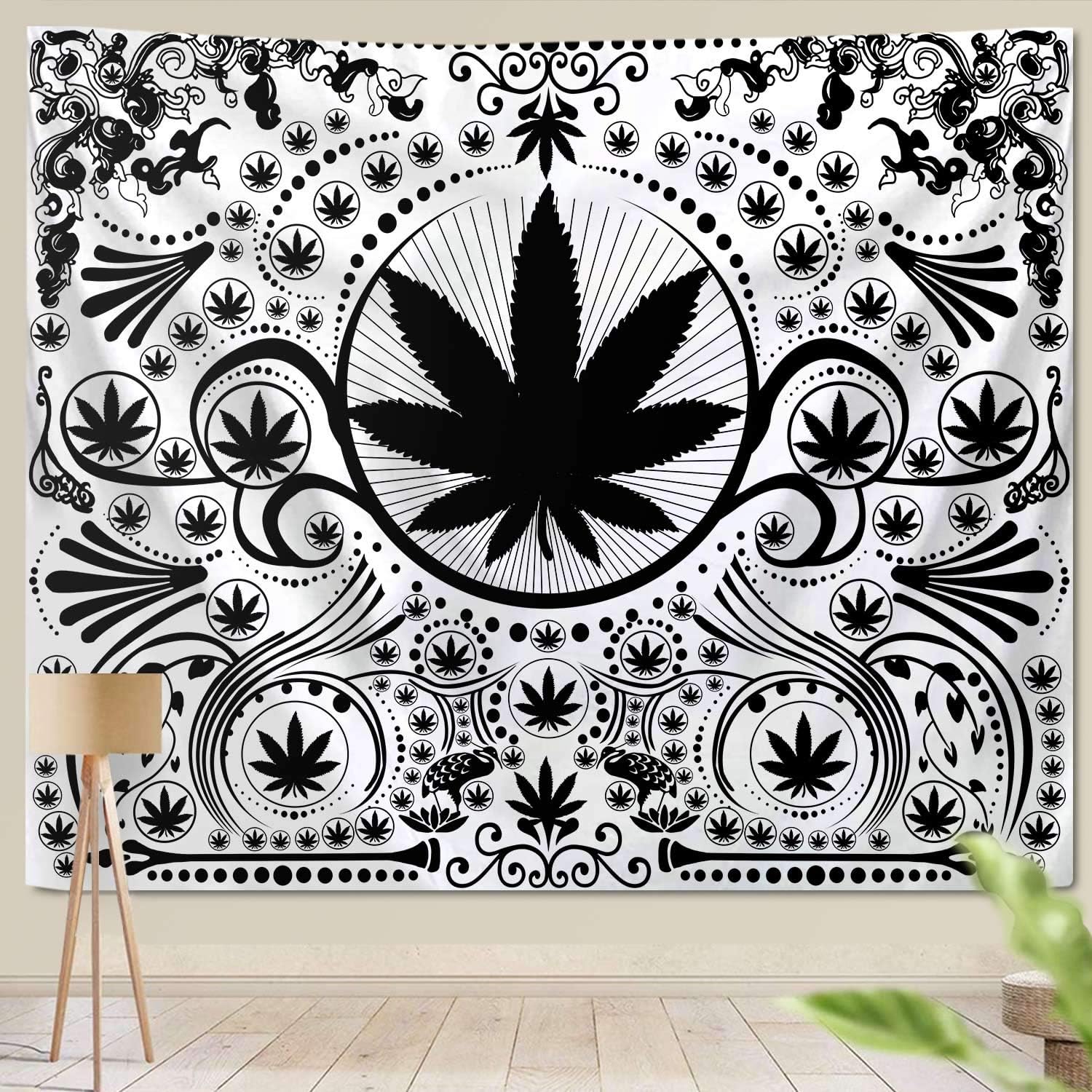 Amazon Com Funeon Marijuana Weed Leaf Tapestry Black And White Mandala Tapestry Wall Hanging Room Decor For Men Women Cool Small Stoner Plant Tapestries Boho Aesthetic For Bedroom Dorm College Home 51x60 Inch Everything
